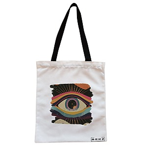 Geanta Canvas Tote pentru femei, model Celestial Eye 6, 38x34.5 cm, Alba, BEKZ®