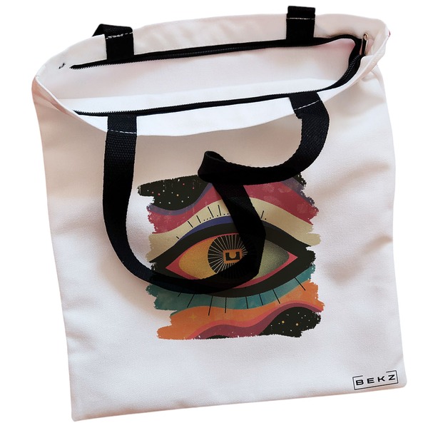 Geanta Canvas Tote pentru femei, model Celestial Eye 7, 38x34.5 cm, Alba, BEKZ® 2 Geanta Canvas Tote pentru femei model Celestial Eye 7 38x34.5 cm Alba BEKZ® 1