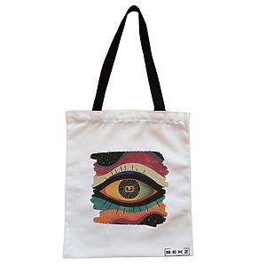 Geanta Canvas Tote pentru femei, model Celestial Eye 7, 38x34.5 cm, Alba, BEKZ®