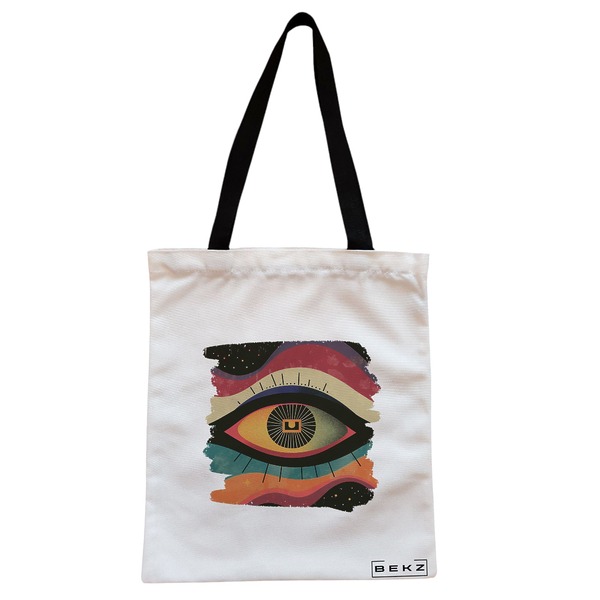 Geanta Canvas Tote pentru femei, model Celestial Eye 7, 38x34.5 cm, Alba, BEKZ® 1 Geanta Canvas Tote pentru femei model Celestial Eye 7 38x34.5 cm Alba BEKZ®