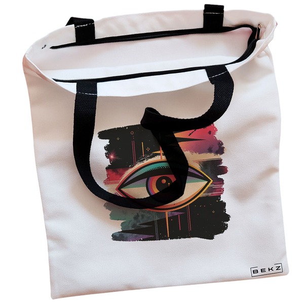 Geanta Canvas Tote pentru femei, model Celestial Eye 8, 38x34.5 cm, Alba, BEKZ® 2 Geanta Canvas Tote pentru femei model Celestial Eye 8 38x34.5 cm Alba BEKZ® 1