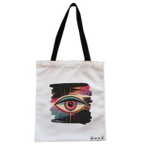 Geanta Canvas Tote pentru femei, model Celestial Eye 8, 38x34.5 cm, Alba, BEKZ®