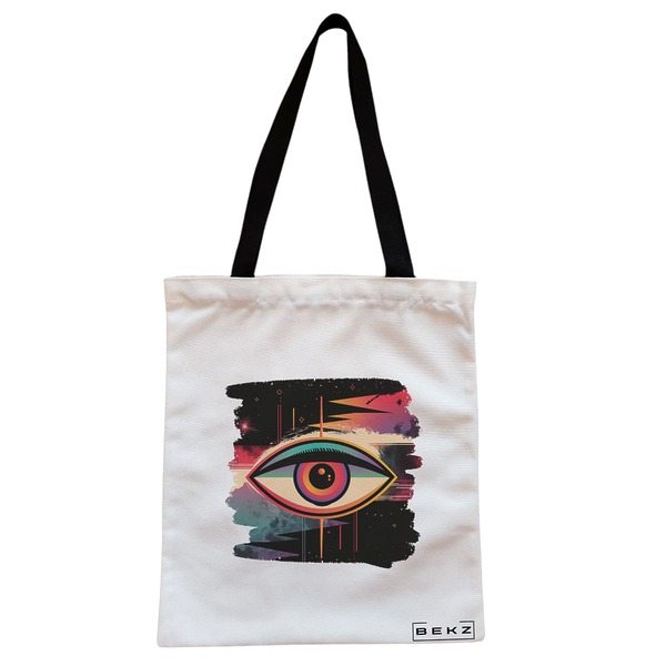 Geanta Canvas Tote pentru femei, model Celestial Eye 8, 38x34.5 cm, Alba, BEKZ® 1 Geanta Canvas Tote pentru femei model Celestial Eye 8 38x34.5 cm Alba BEKZ®