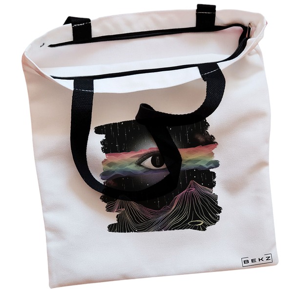 Geanta Canvas Tote pentru femei, model Celestial Eye 9, 38x34.5 cm, Alba, BEKZ® 2 Geanta Canvas Tote pentru femei model Celestial Eye 9 38x34.5 cm Alba BEKZ® 1