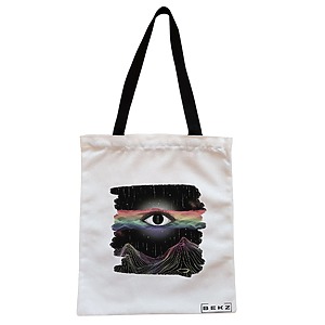 Geanta Canvas Tote pentru femei, model Celestial Eye 9, 38x34.5 cm, Alba, BEKZ®