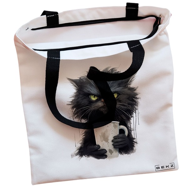 Geanta Canvas Tote pentru femei, model Coffee Addict, 38x34.5 cm, Alba, BEKZ® 2 Geanta Canvas Tote pentru femei model Coffee Addict 38x34.5 cm Alba BEKZ® 1