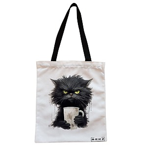 Geanta Canvas Tote pentru femei, model Coffee Addict, 38x34.5 cm, Alba, BEKZ®