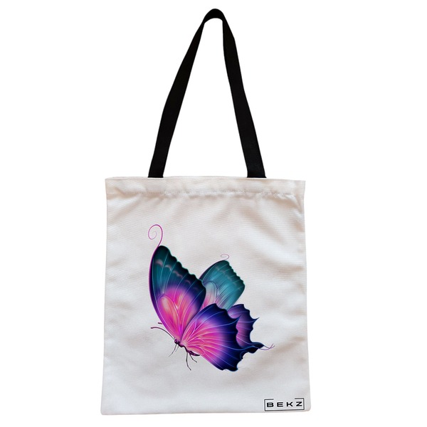 Geanta Canvas Tote pentru femei, model Colorful Butterfly, 38x34.5 cm, Alba, BEKZ® 1 Geanta Canvas Tote pentru femei model Colorful Butterfly 38x34.5 cm Alba BEKZ®
