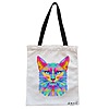 Geanta Canvas Tote pentru femei model Colorful Geometric Cat 38x34.5 cm Alba BEKZ®
