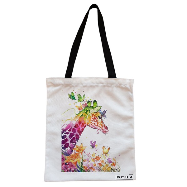 Geanta Canvas Tote pentru femei, model Colorful Giraffe, 38x34.5 cm, Alba, BEKZ® 1 Geanta Canvas Tote pentru femei model Colorful Giraffe 38x34.5 cm Alba BEKZ®