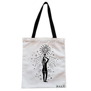Geanta Canvas Tote pentru femei, model Conexiune Solara, 38x34.5 cm, Alba, BEKZ®