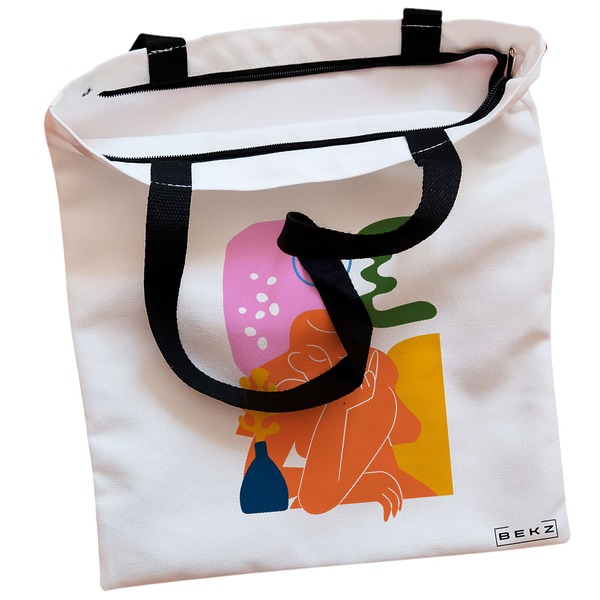 Geanta Canvas Tote pentru femei model Contemplatie Abstracta 38x34.5 cm Alba BEKZ® 1