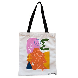 Geanta Canvas Tote pentru femei, model Contemplatie Abstracta, 38x34.5 cm, Alba, BEKZ®