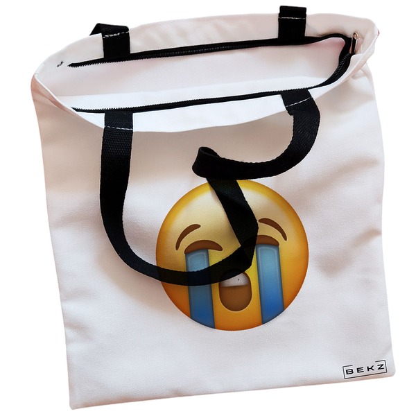 Geanta Canvas Tote pentru femei, model Crying Emoji, 38x34.5 cm, Alba, BEKZ® 2 Geanta Canvas Tote pentru femei model Crying Emoji 38x34.5 cm Alba BEKZ® 1