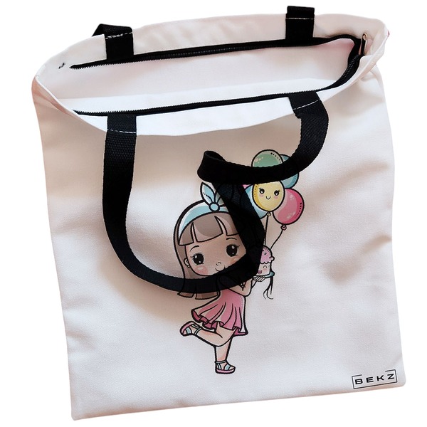 Geanta Canvas Tote pentru femei, model Cupcake girl, 38x34.5 cm, Alba, BEKZ® 2 Geanta Canvas Tote pentru femei model Cupcake girl 38x34.5 cm Alba BEKZ® 1
