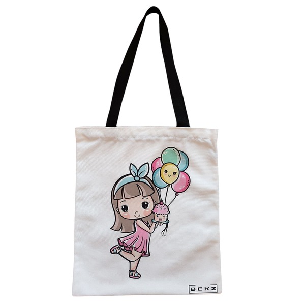 Geanta Canvas Tote pentru femei, model Cupcake girl, 38x34.5 cm, Alba, BEKZ® 1 Geanta Canvas Tote pentru femei model Cupcake girl 38x34.5 cm Alba BEKZ®