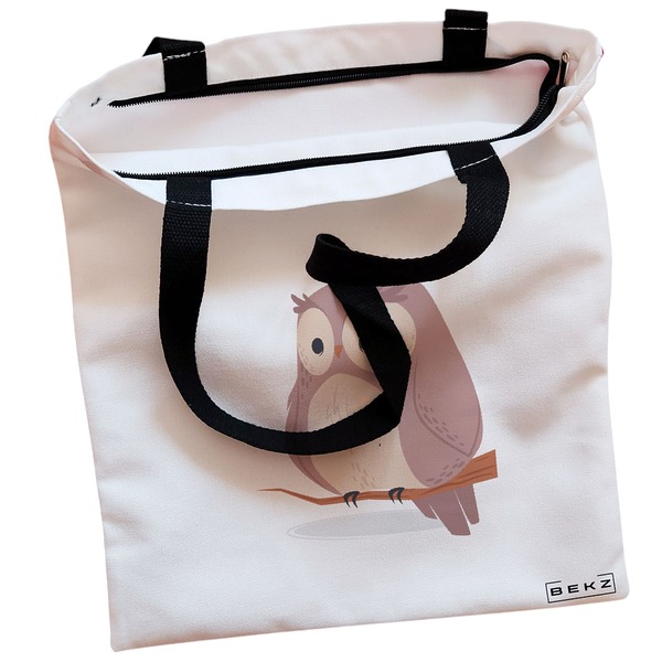 Geanta Canvas Tote pentru femei, model Cute Owl, 38x34.5 cm, Alba, BEKZ® 2 Geanta Canvas Tote pentru femei model Cute Owl 38x34.5 cm Alba BEKZ® 1