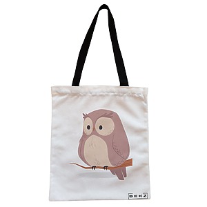 Geanta Canvas Tote pentru femei, model Cute Owl, 38x34.5 cm, Alba, BEKZ®