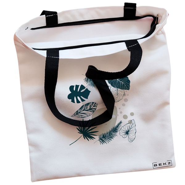 Geanta Canvas Tote pentru femei model Design Botanic 38x34.5 cm Alba BEKZ® 1