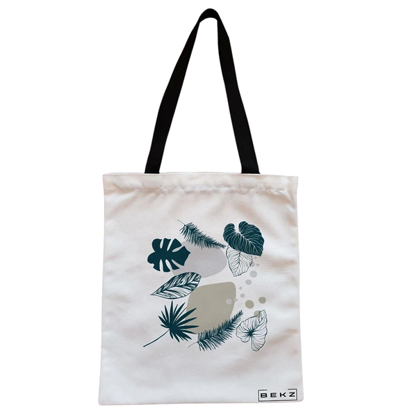Geanta Canvas Tote pentru femei, model Design Botanic, 38x34.5 cm, Alba, BEKZ®