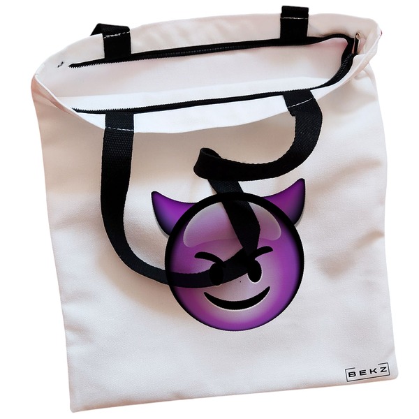 Geanta Canvas Tote pentru femei, model Devil, 38x34.5 cm, Alba, BEKZ® 2 Geanta Canvas Tote pentru femei model Devil 38x34.5 cm Alba BEKZ® 1