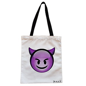 Geanta Canvas Tote pentru femei, model Devil, 38x34.5 cm, Alba, BEKZ®