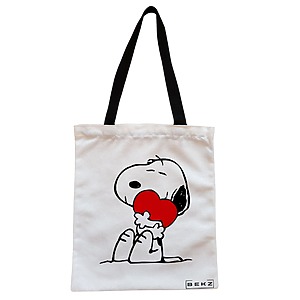 Geanta Canvas Tote pentru femei, model Doggo Love, 38x34.5 cm, Alba, BEKZ®