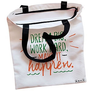 Alternative view of Geanta Canvas Tote pentru femei, model Dream Big, Work Hard, Make it Happen, 38x34.5 cm, Alba, BEKZ®