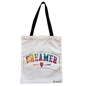 Geanta Canvas Tote pentru femei, model Dreamer, 38x34.5 cm, Alba, BEKZ®