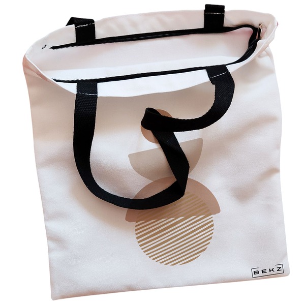 Geanta Canvas Tote pentru femei model Echilibru Geometric 38x34.5 cm Alba BEKZ® 1