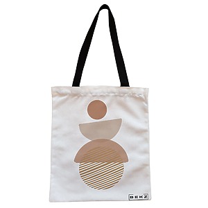 Geanta Canvas Tote pentru femei, model Echilibru Geometric, 38x34.5 cm, Alba, BEKZ®