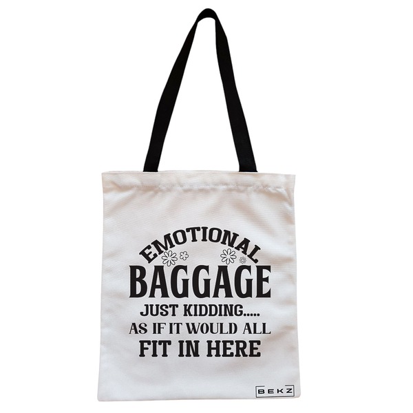 Geanta Canvas Tote pentru femei model Emotional baggage 38x34.5 cm Alba BEKZ®