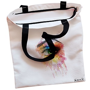 Alternative view of Geanta Canvas Tote pentru femei, model Eye Art Pattern, 38x34.5 cm, Alba, BEKZ®