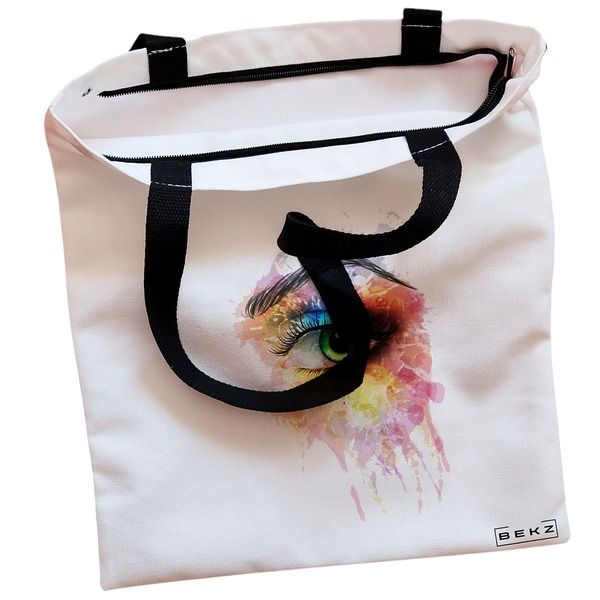 Geanta Canvas Tote pentru femei, model Eye Art Pattern, 38x34.5 cm, Alba, BEKZ® 2 Geanta Canvas Tote pentru femei model Eye Art Pattern 38x34.5 cm Alba BEKZ® 1
