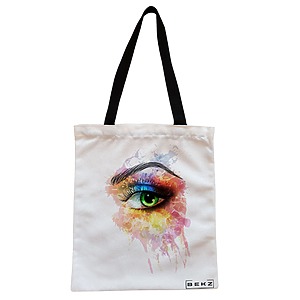 Geanta Canvas Tote pentru femei, model Eye Art Pattern, 38x34.5 cm, Alba, BEKZ®