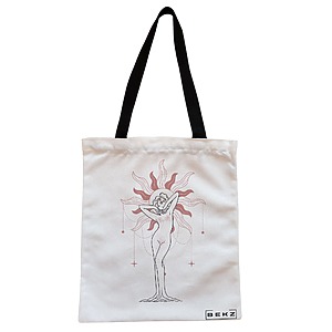 Geanta Canvas Tote pentru femei, model Feminine Solar Aura, 38x34.5 cm, Alba, BEKZ®