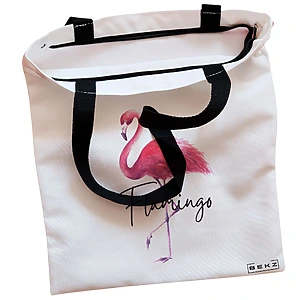 Alternative view of Geanta Canvas Tote pentru femei, model Flamingo, 38x34.5 cm, Alba, BEKZ®