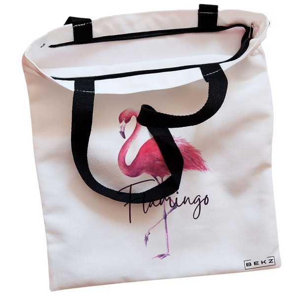 Geanta Canvas Tote pentru femei, model Flamingo, 38x34.5 cm, Alba, BEKZ® 2 Geanta Canvas Tote pentru femei model Flamingo 38x34.5 cm Alba BEKZ® 1