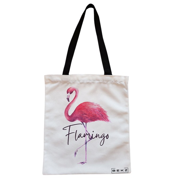 Geanta Canvas Tote pentru femei, model Flamingo, 38x34.5 cm, Alba, BEKZ® 1 Geanta Canvas Tote pentru femei model Flamingo 38x34.5 cm Alba BEKZ®