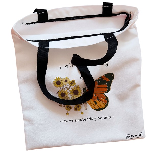 Geanta Canvas Tote pentru femei, model Flight to Freedom, 38x34.5 cm, Alba, BEKZ® 2 Geanta Canvas Tote pentru femei model Flight to Freedom 38x34.5 cm Alba BEKZ® 1