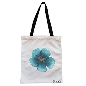 Geanta Canvas Tote pentru femei, model Floral Albastru, 38x34.5 cm, Alba, BEKZ®
