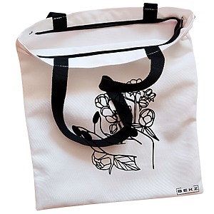 Alternative view of Geanta Canvas Tote pentru femei, model Floral Hand, 38x34.5 cm, Alba, BEKZ®