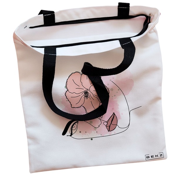 Geanta Canvas Tote pentru femei, model Floral Line, 38x34.5 cm, Alba, BEKZ® 2 Geanta Canvas Tote pentru femei model Floral Line 38x34.5 cm Alba BEKZ® 1
