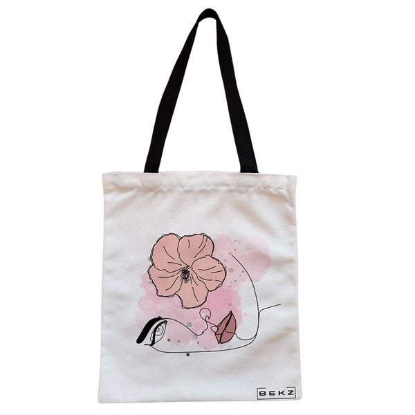 Geanta Canvas Tote pentru femei, model Floral Line, 38x34.5 cm, Alba, BEKZ® 1 Geanta Canvas Tote pentru femei model Floral Line 38x34.5 cm Alba BEKZ®