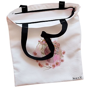 Alternative view of Geanta Canvas Tote pentru femei, model Floral Romance, 38x34.5 cm, Alba, BEKZ®