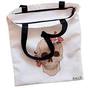 Alternative view of Geanta Canvas Tote pentru femei, model Floral Skull, 38x34.5 cm, Alba, BEKZ®