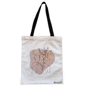 Geanta Canvas Tote pentru femei, model Flower Girl, 38x34.5 cm, Alba, BEKZ®