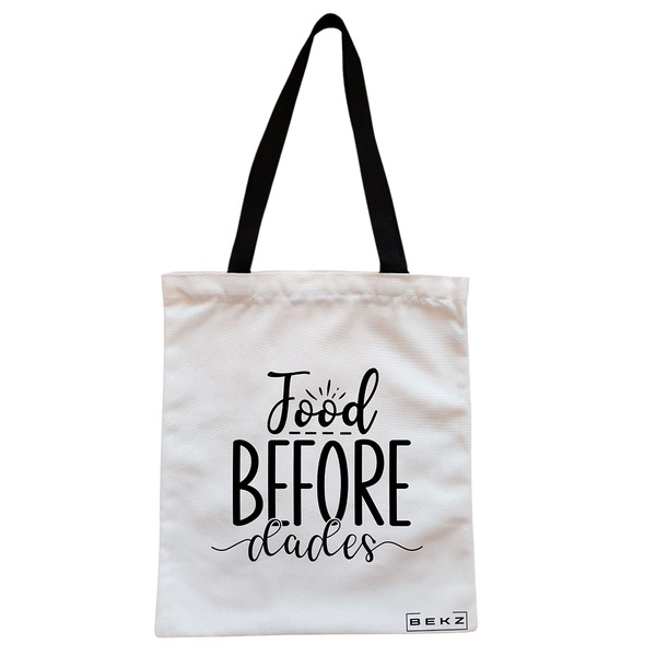 Geanta Canvas Tote pentru femei, model Food before dudes, 38x34.5 cm, Alba, BEKZ® 1 Geanta Canvas Tote pentru femei model Food before dudes 38x34.5 cm Alba BEKZ®
