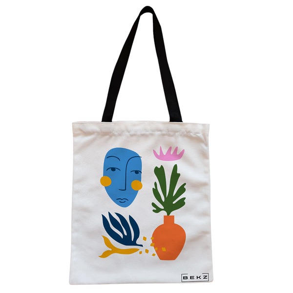 Geanta Canvas Tote pentru femei, model Forms and Faces, 38x34.5 cm, Alba, BEKZ® 1 Geanta Canvas Tote pentru femei model Forms and Faces 38x34.5 cm Alba BEKZ®