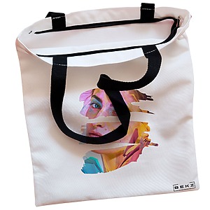 Alternative view of Geanta Canvas Tote pentru femei, model Fragmented Art, 38x34.5 cm, Alba, BEKZ®